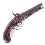 A percussion pistol with engraved metal mounts, length 27cm
