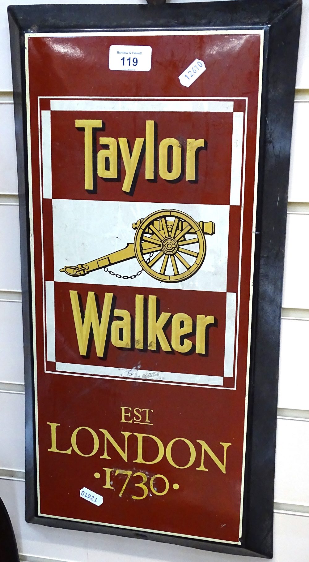 A Vintage enamelled iron sign advertising Taylor Walker of London, height 53cm