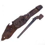 Leather-cased First World War military wire cutters, 27.5cm, and a bayonet