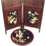 A Japanese plaque with Shibayama eagle decoration, 45.5cm, and a similar 2-section screen