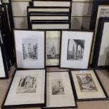 A collection of framed etchings and engravings (15)