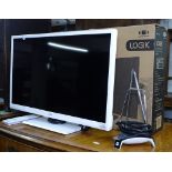 A 24" Logik white flat screen television with remote, GWO