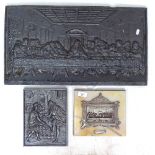A cast-iron plaque depicting The Last Supper, length 63cm, plaque "Der Kaufmann", and an Art Nouveau