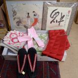 Japanese Kimono, slippers, sash, bag etc