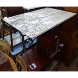 A rectangular marble-top garden table on cast-metal base, W100cm