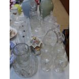 Crystal tumblers and decanter, glass bowls etc