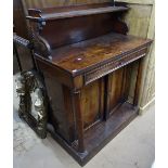 A Regency flame-veneered mahogany chiffoniere, with raised back and drawer and cupboards under,