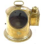 A 19th century ship's brass binnacle containing a gimballed compass, height excluding handle 23cm