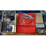 A quantity of silver and other costume jewellery, a silk work purse etc