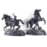 2 painted spelter Marley horse groups, tallest 38cm