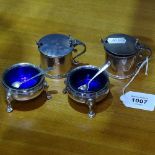 A Garrard & Co silver 4-piece cruet set, to include a pair of salts with Bristol blue liners and