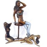 Bronze figure of a kneeling girl, height 29cm, a large figure girl on a stool, and a crouching