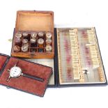 A French dental student's box with original bottles, length 17cm, a box of microscope slides, and