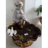 A painted cast-iron cherub bird bath, H40cm