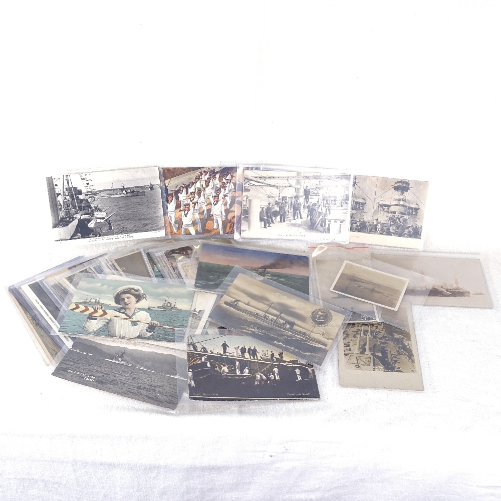 A quantity of Royal Navy and military shipping postcards and photographs