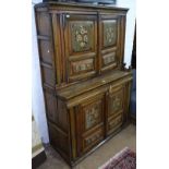 A 19th century Continental pine cupboard, with fielded panelled doors, and traces of original