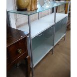 A contemporary design frosted glass side cabinet, W148cm, H106cm, D40cm