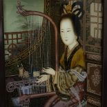 A pair of Oriental lacquered-framed portrait pictures, height 51cm overall