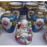 A pair of Noritake 2-handled vases, 20cm, Noritake jars, and a Buddha