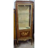 A Continental rosewood vitrine display cabinet, single glazed doors, satinwood marquetry inlaid