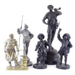 French spelter figure after Picault, 37cm, and 4 otehr figures