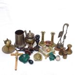 Malachite owl, brass vases, cannon, horn, stork etc