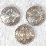 3 silver French 50 Franc pieces dated 1977