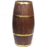 A brass-bound coopered oak barrel, heigh 62cm