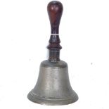 A hand bell with turned wood handle, height 24cm