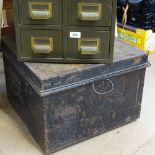 A set of 4 Vintage metal filing drawers, and a metal trunk