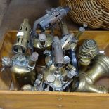 Brass blow lamps, weights etc