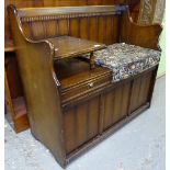 A panelled stained wood telephone seat, W90cm