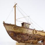 Clive Fredriksson, mixed media wood sculpture, fishing boat, boat length 26"