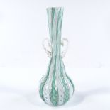Murano Venice, handmade Latticino glass vase, circa 1950s, height 17.5cm