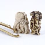 A group of 3 Chinese ivory and bone carvings, comprising an ivory coral reef carving, height 5cm,