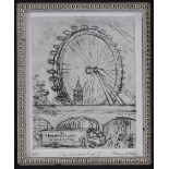 Mary Cossey, pair of etchings, London scenes, signed in pencil, plates size, 5" x 3.5", framed