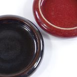 2 similar Chinese red and black glaze porcelain brush washers, diameter 10cm