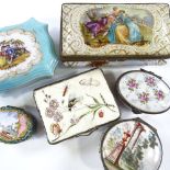 A group of Continental enamel and porcelain trinket boxes, mostly A/F (6)