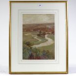 James Aumonier (1832 - 1911), watercolour, view of the Seine and Marne, signed, 17" x 11.5", framed