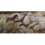 Jacqueline Petty, oil on board, cave style painting, signed, 12" x 48", framed