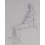David Piddock, pencil drawing, seated nude, 11" x 8", framed