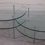 Terence Woodgate for SCP, 2 SAX 2-tier glass and chrome coffee tables, the taller table