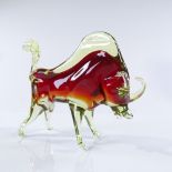 Murano Venice, handmade Sommerso glass bull, circa 1965, length 17.5cm