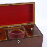 A Georgian mahogany tea caddy, with boxwood edges and fitted interior, length 30cm