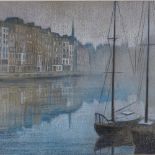 Robert Head, coloured pastels, river scene at Honfleur, 19.5" x 24", framed