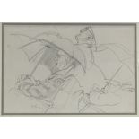 Sir Walter Westley Russell RA (1867 - 1949), pencil sketch, figure with umbrella, signed, 9" x 13.