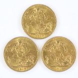 3 George V 1913 gold sovereigns