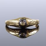An Antique unmarked gold rose-cut solitaire diamond ring, setting height 5.7mm, size K, 1.3g