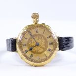 A 14ct gold Officer fob wristwatch, floral engraved case and face, case no. 261797, case width 31mm,