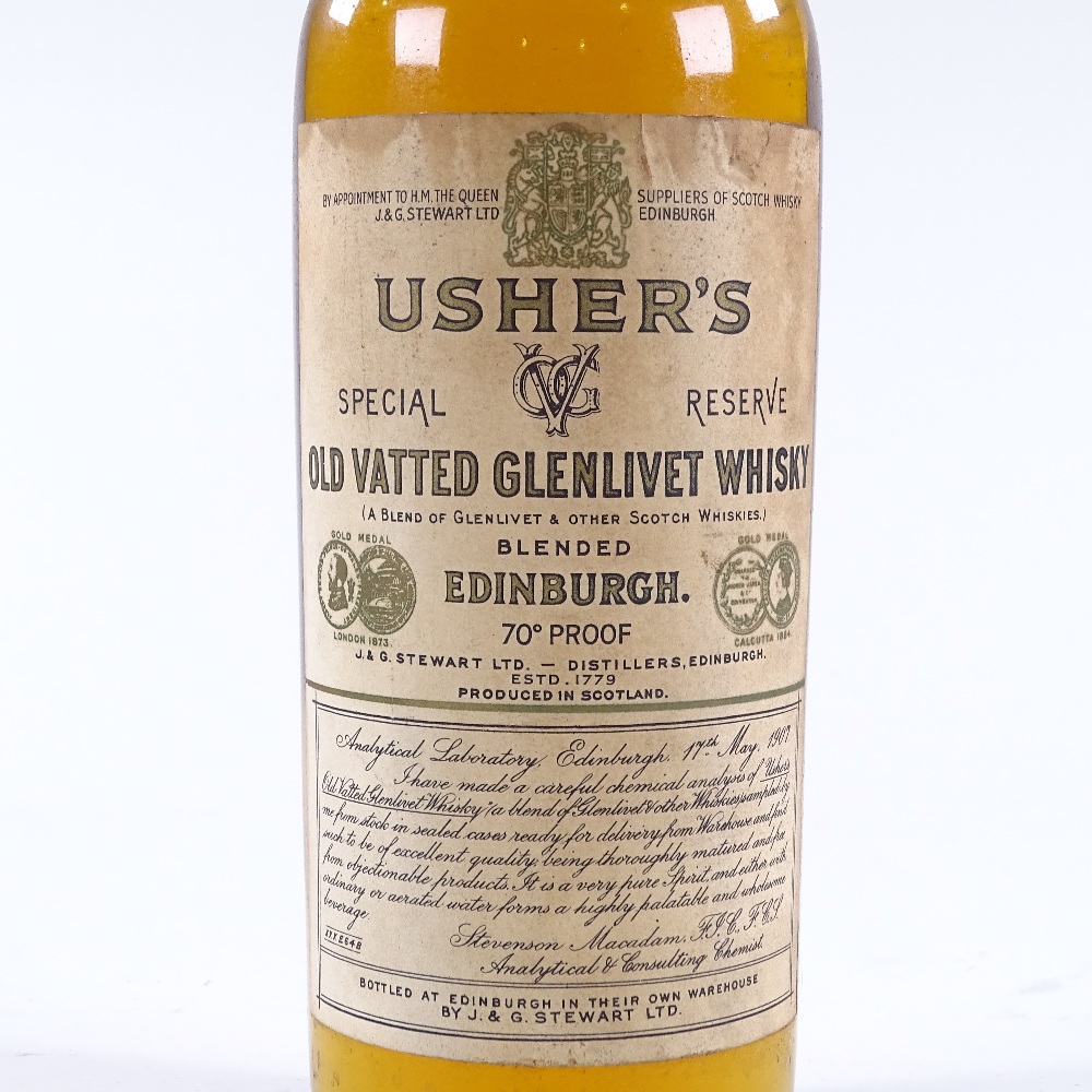 A bottle of Usher's Old Vatted Glenlivet Whisky, 1907